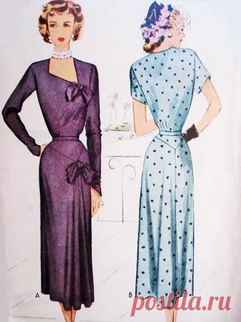 1940s STUNNING Day or Evening Cocktail Dress Pattern McCALL 7542 Beautiful Design Bust 34 Vintage Sewing Pattern