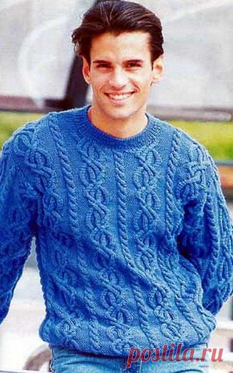 Синий пуловер с аранами | Шкатулочка для рукодельниц