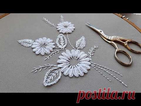 A graceful bouquet of white daisies | White work | Dimensional Embroidery