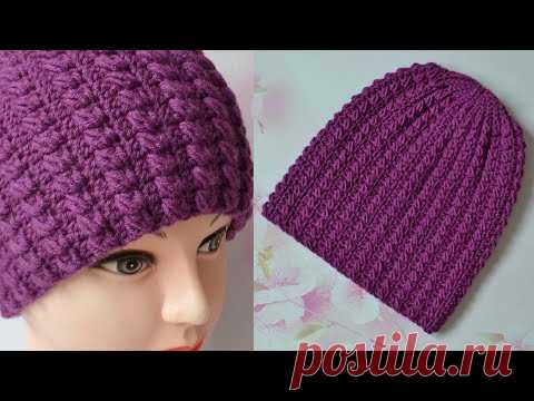 Шапка крючком. Новый узор. Мастер класс.  Hat crochet pattern