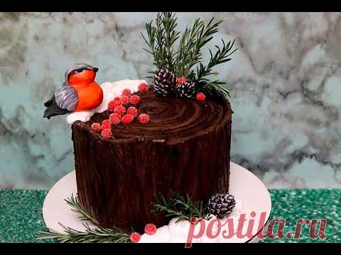 Кремовый торт ЗИМНИЙ ПЕНЬ / Оформление торта кремом /  Cake stump