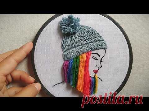Girl Embroidery with rainbow hair 🌈 || Embroidery for beginners || Let's Explore
