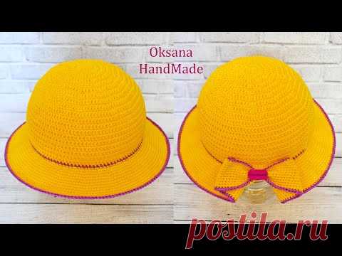 Шляпа крючком с ввязанным бантом. Мастер класс. Women's crochet hat