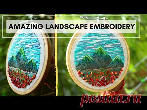 HAND EMBROIDERY | Landscape Embroidery Timelapse | Embroidery like painting: Beautiful Scenery