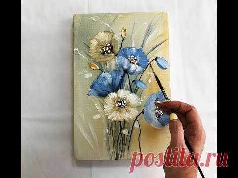 How to draw easy flowers painting/ Demonstration /Acrylic Technique on canvas by Julia Kotenko