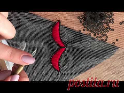 Вышивка люневильским крючком цветка / Luneville embroidery