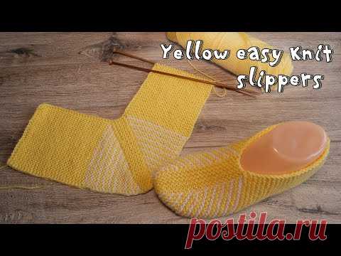 Желтые следки на двух спицах | Yellow easy knit slippers pattern
