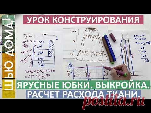 Выкройка ярусных юбок на любой размер с поясом на резинке. Расход ткани.  Коэффициент присборивания.