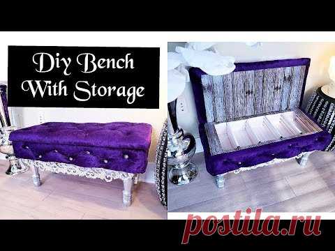 DIY CRYSTAL TUFTED BENCH WITH STORAGE - INEXPENSIVE HOME DECOR IDEA!