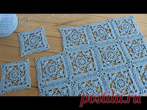 Идеальный КВАДРАТНЫЙ МОТИВ крючком ВЯЗАНИЕ для начинающих СХЕМА квадрата  Crochet Square Lace Motif