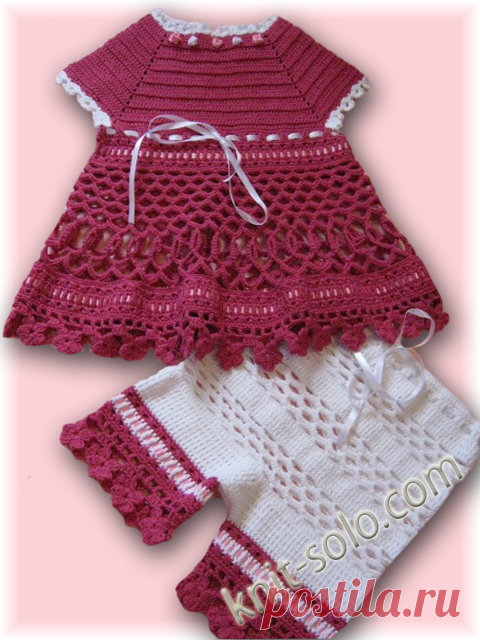 Вязаный крючком летний комплект: платье и штанишки для девочки - knit-solo.com