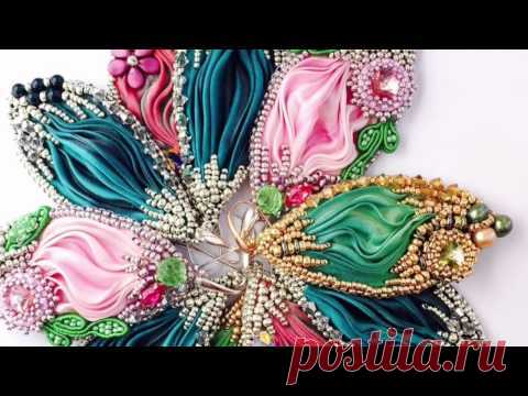 Украшения из лент шибори. Shibori silk ribbon handmade jewelry Vasylyshyn Olha  ジュエリーシルク