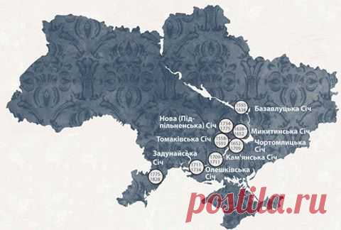 Місця розташування Запорозьких січей на теренах сучасної України