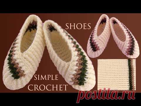Zapatos a crochet fáciles de tejer con solo un rectángulo tejido con ganchillo - YouTube