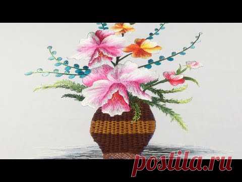 HAND EMBROIDERY FOR BEGINNERS - Easy Embroidery a Beautiful Vase of Lilies