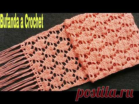 Bufanda/Chalina Tejida a Crochet(Tutorial)Cómo Tejer Bufanda a Crochet Aplicación de Corazones❤❤