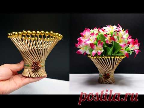 Ide Kreatif Vas bunga dari Tusuk Sate / Bamboo stick flower vase