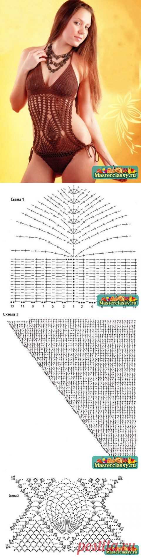 Сплошной ажурный купальник вязаный крючком. Схема и описание