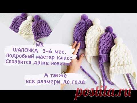 Шапочка для новорожденных 3-6 мес. И на все размеры до 1 года - YouTube