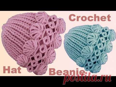 Gorro a Crochet de argollas y abanicos tejido con ganchillo principiantes