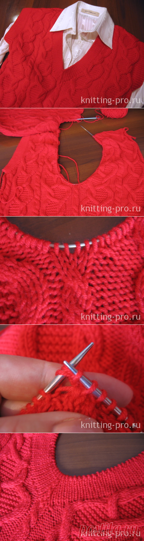 Обработка V-образного выреза горловины 1-м способом - knitting-pro.ru - От азов к мастерству