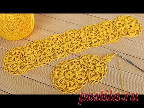 Цветочное ЛЕНТОЧНОЕ КРУЖЕВО крючком СХЕМА вязания Crochet Lace Braid Ribbon Tape Tutorial