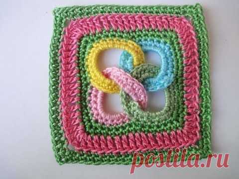 Вязание крючком. Техника Барджелло. Bargello crochet. Квадрат с кольцами. Square motif with rings Crochet