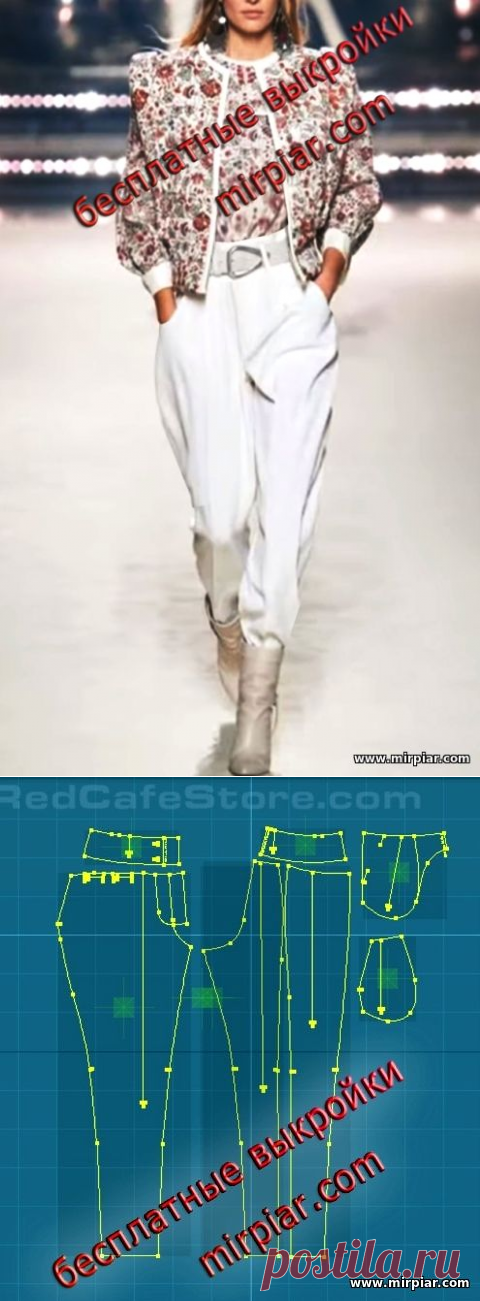 Женские брюки с эффектом галифе и широким поясом. Скачать готовые бесплатные выкройки с сайта MirPiar.com