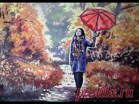Как нарисовать осенний пейзаж гуашью. Как нарисовать девушку с зонтом