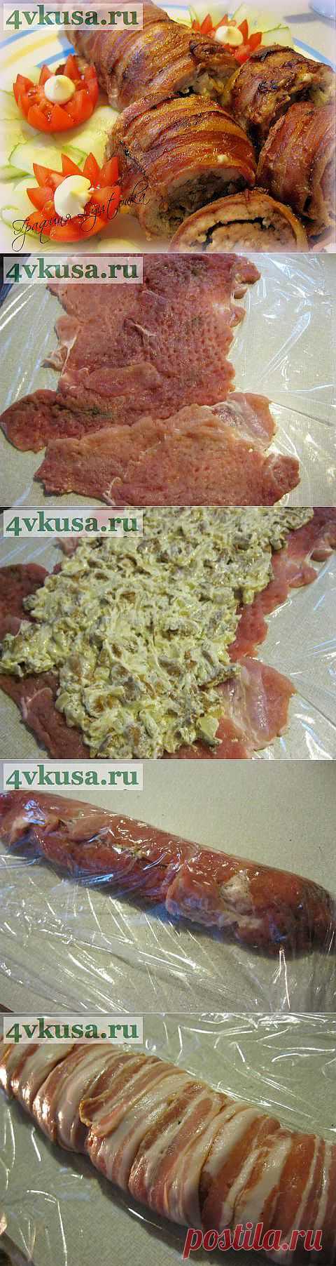 Мясной рулет с грибами и беконом | 4vkusa.ru