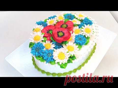 Торт - васильки, ромашки, маки(крем БЗК). /Cake-cornflowers, chamomiles, poppies(protein custard).