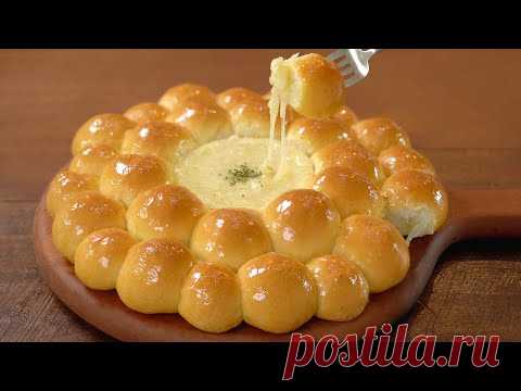 갈릭치즈에 퐁듀처럼 찍어 먹는 폭신한 우유빵 만들기 :: 브리치즈 밀크번 :: Milk Bun with Garlic Cheese Dip - YouTube