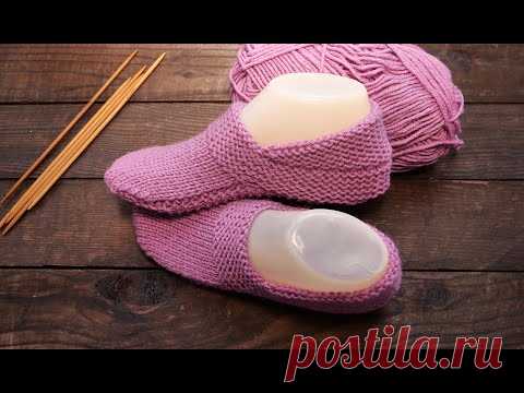 Бесшовные следки с высокой пяткой спицами 🎀 Seamless Knitted Slippers