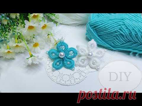 DIY 🌺 Цветы из пряжи 🌺 Hand Embroidery Amazing Trick | Easy Woolen Flower | Flores con tenedor - YouTube