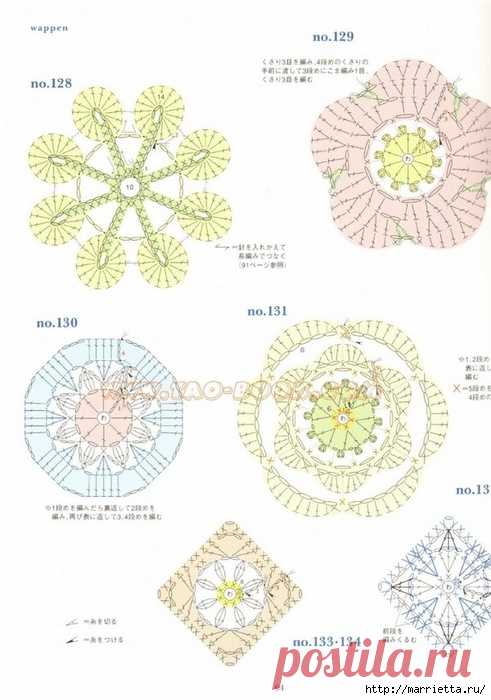 Вязание крючком. Много цветов, фрагментов и узоров со схемами