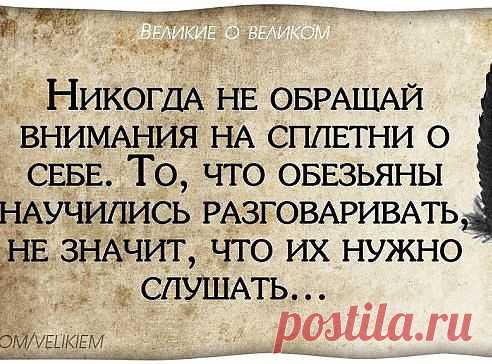 Если про тебя идут слухи, значит, ты - личность. Запомни: Никогда не обсуждают и не завидуют плохому. Завидуют лучшим, обсуждают лучших.