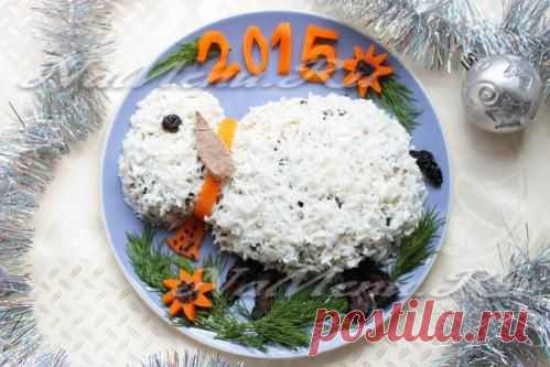 Салат на Новый год 2015 в виде овечки "Веселая овечка"