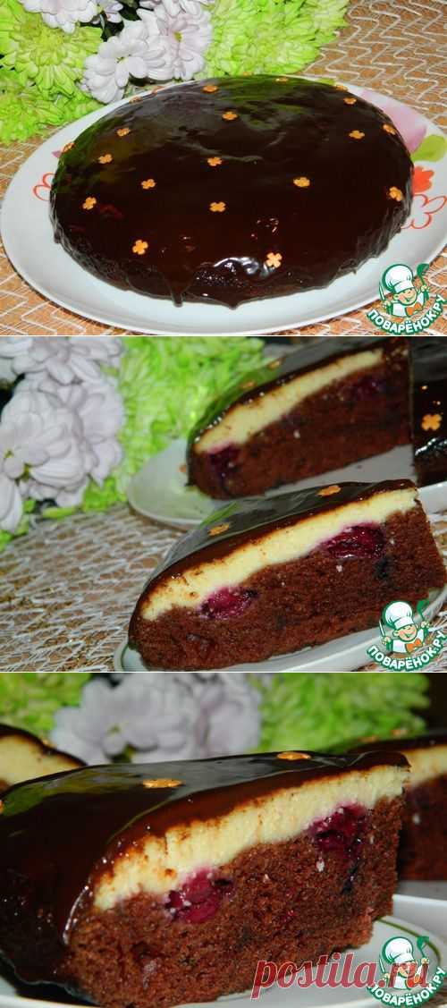 Творожно-шоколадный пирог с вишней - кулинарный рецепт
