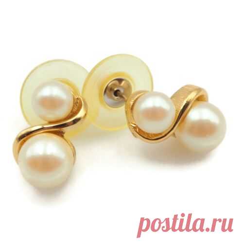 Vintage Retro Fashion Gold Tone Double Faux Pearl Stud Post Costume Earrings | eBay