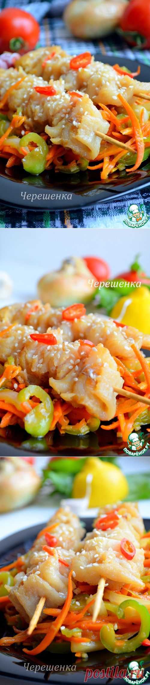 Шашлычки из рыбы с овощами - кулинарный рецепт