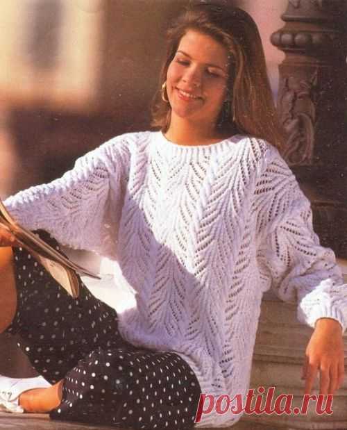 Женский пуловер с ажурным узором и косами | Ажурные Узоры