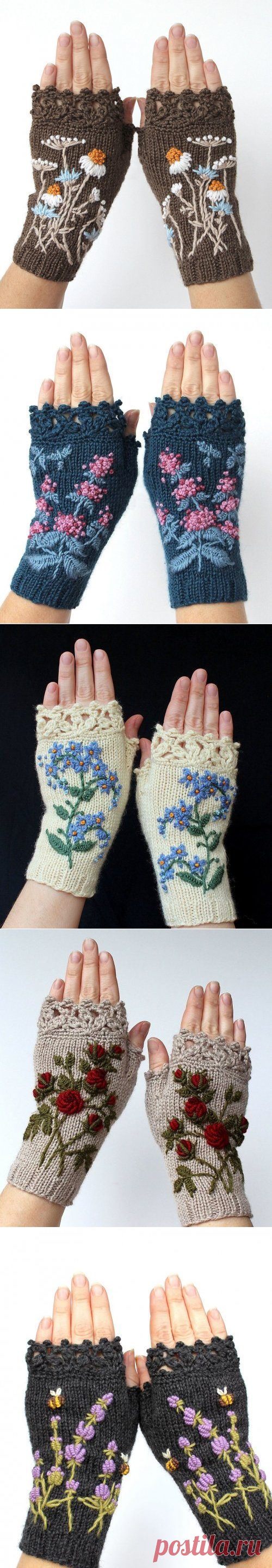 Необычные рукавицы с вышивкой по трикотажу от Наталии Бранцевичене