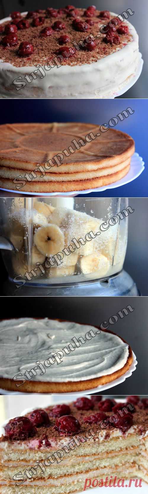 Торт Бисквит ванильный с творожно-банановым кремом. Бананово-творожный крем