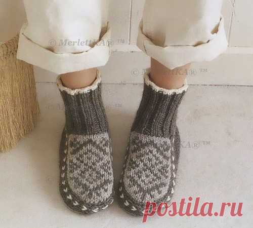 Ondori i love knit ☆ вяжем домашние сапожки с жаккардом.