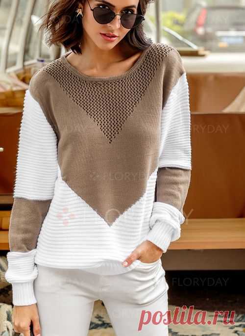 Sweaters - $24.99 - Round Neckline Color Block Loose Shift Sweaters (01675344861)