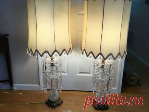 Rare Vintage Lead Crystal Cut Table Lamp Glass pointed Prisms Leviton Italy 46