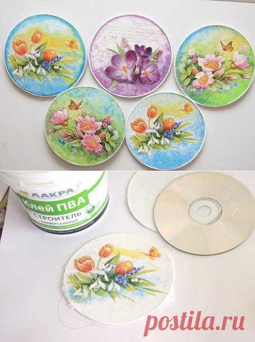 Магниты на холодильник из CD-дисков. Автор -Каверина Ольга.