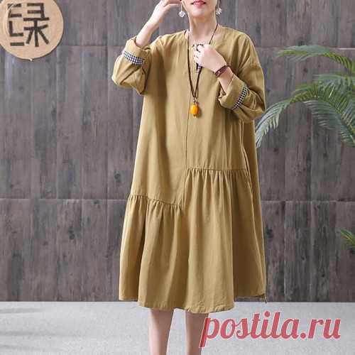 Women cotton tunic dress 2019 Women yellow Pleated Spliced Spring Casual Loose Midi Dress 100% cotton tunic top Casual Women Pleated Spliced Spring Casual Loose Midi yellow DressCustom make service available!  Please feel free to contact us if you want this dress custom made. Materials used: CottonMeasurement:One size fits all for this item. Please make sure your size doesn't exceed this size: 4XL/BUST-125cm      length 103cm / 40.17