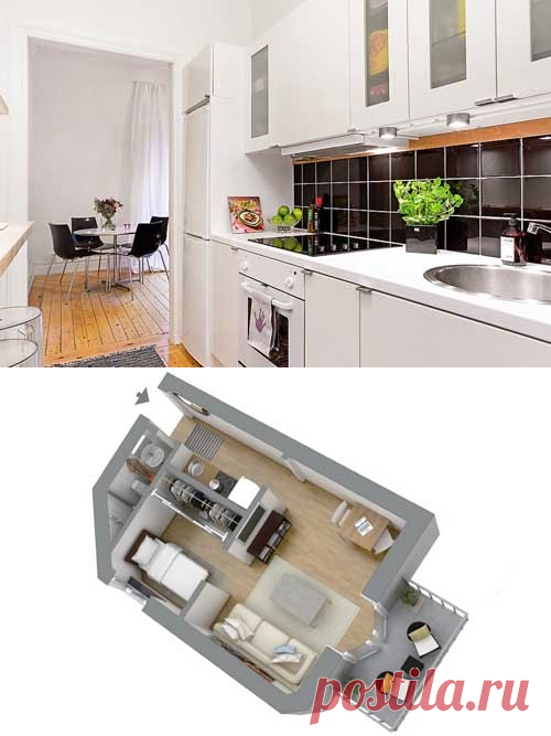 Необычная планировка маленькой квартиры: узкая кухня