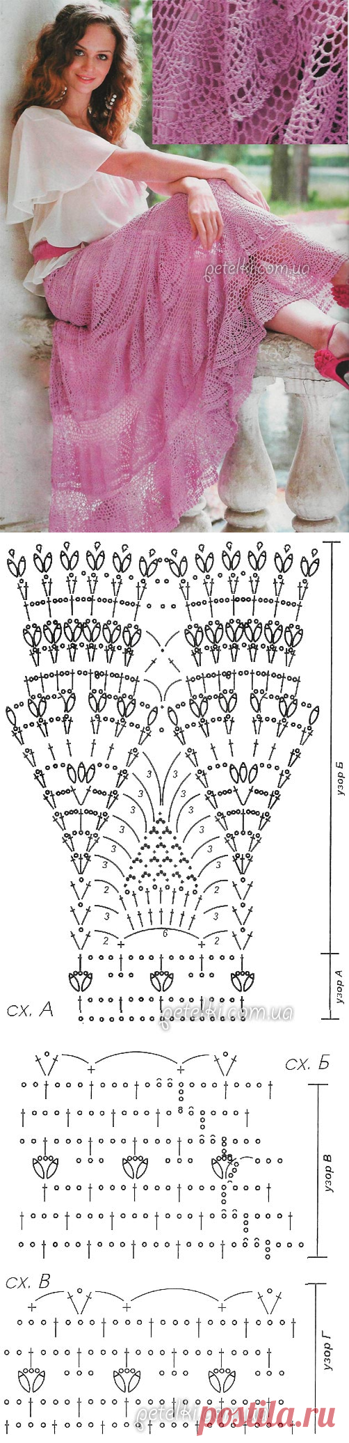 Вязаная крючком юбка в пол. Описание, схемы